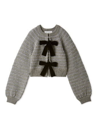 Velour ribbon cardigan BLK