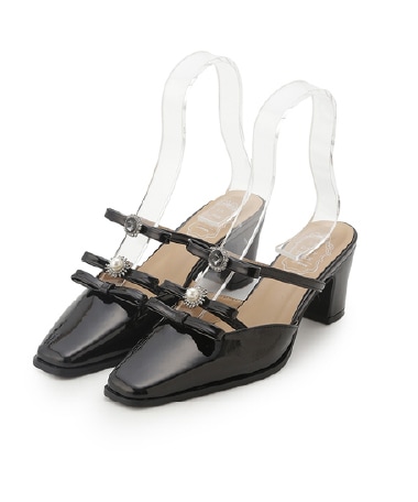 ビジューリボンストラップミュール