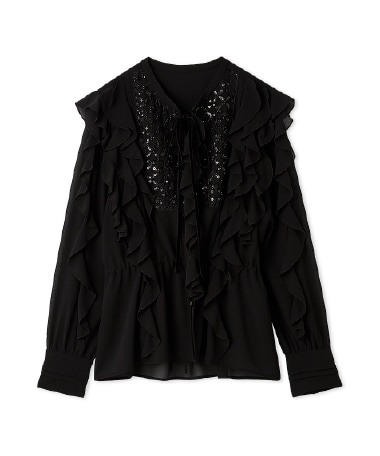 ビジューフリルブラウス