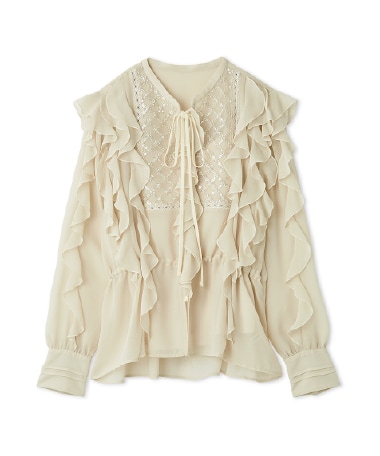 ビジューフリルブラウス