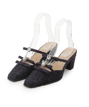 ビジューリボンストラップミュール