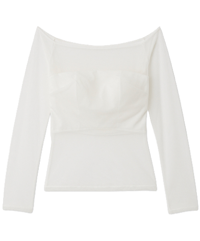 シアーファンデノンワイヤー/オフショルダートップス(white)