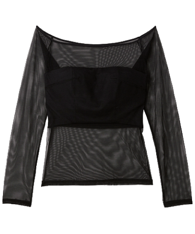 シアーファンデノンワイヤー/オフショルダートップス(black)