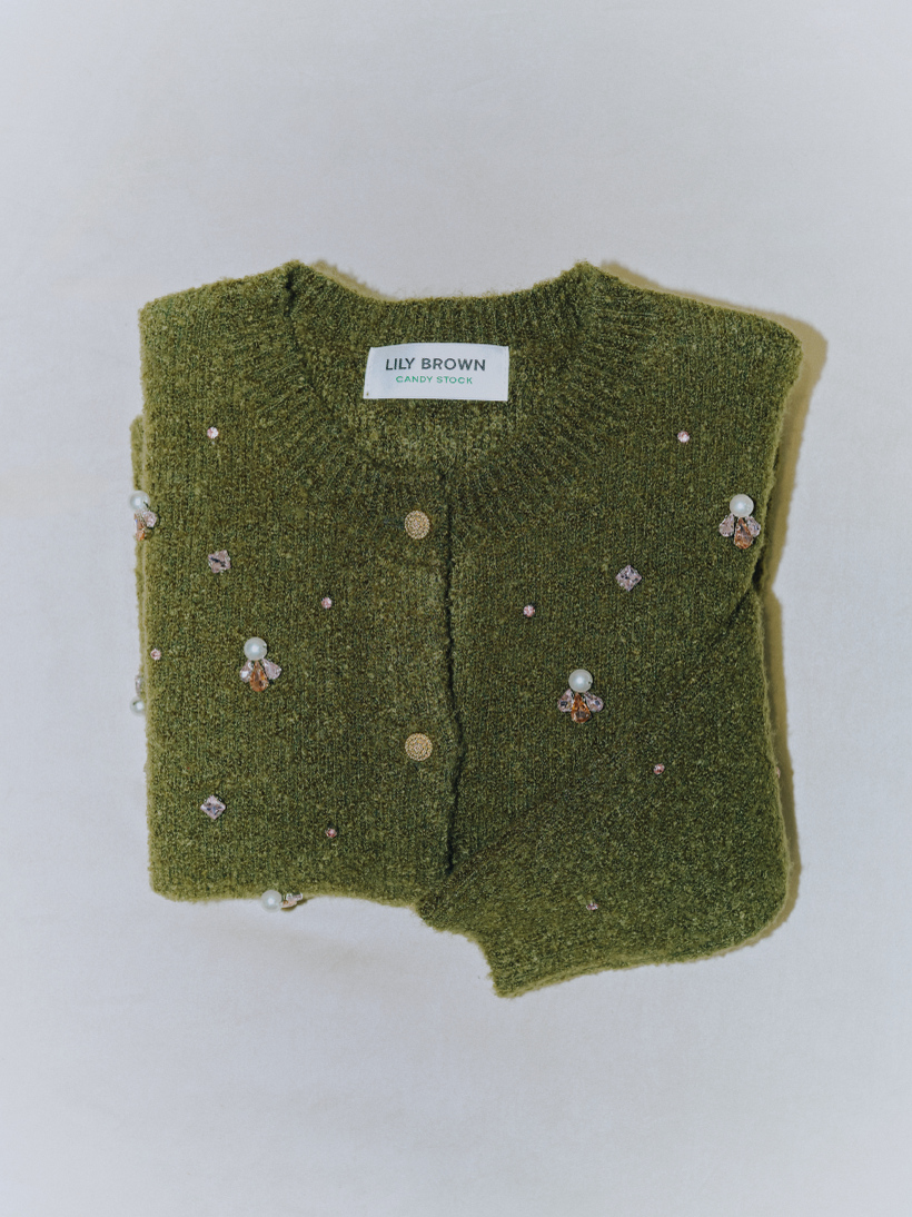 Bijou Knit Cardigan カーキの商品カット