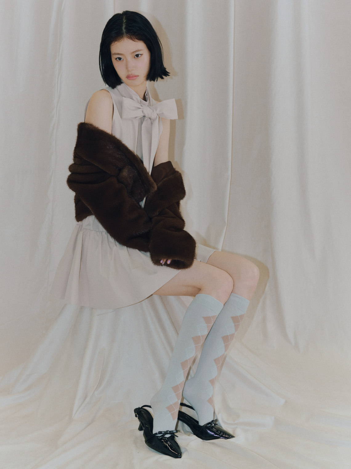 Eco Fur Jacket ブラウンの着用カット
