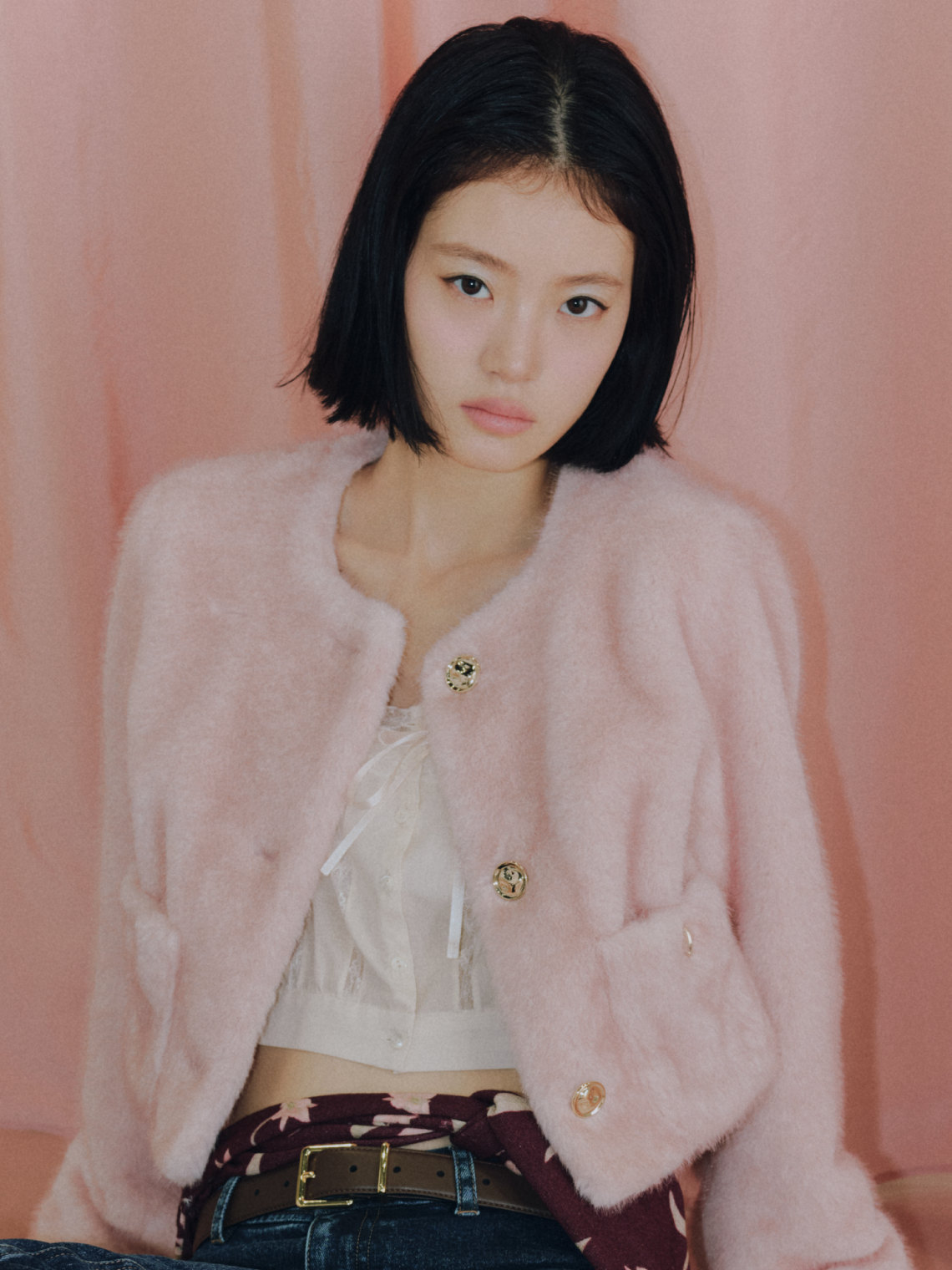 Eco Fur Jacket ピンクの着用カット