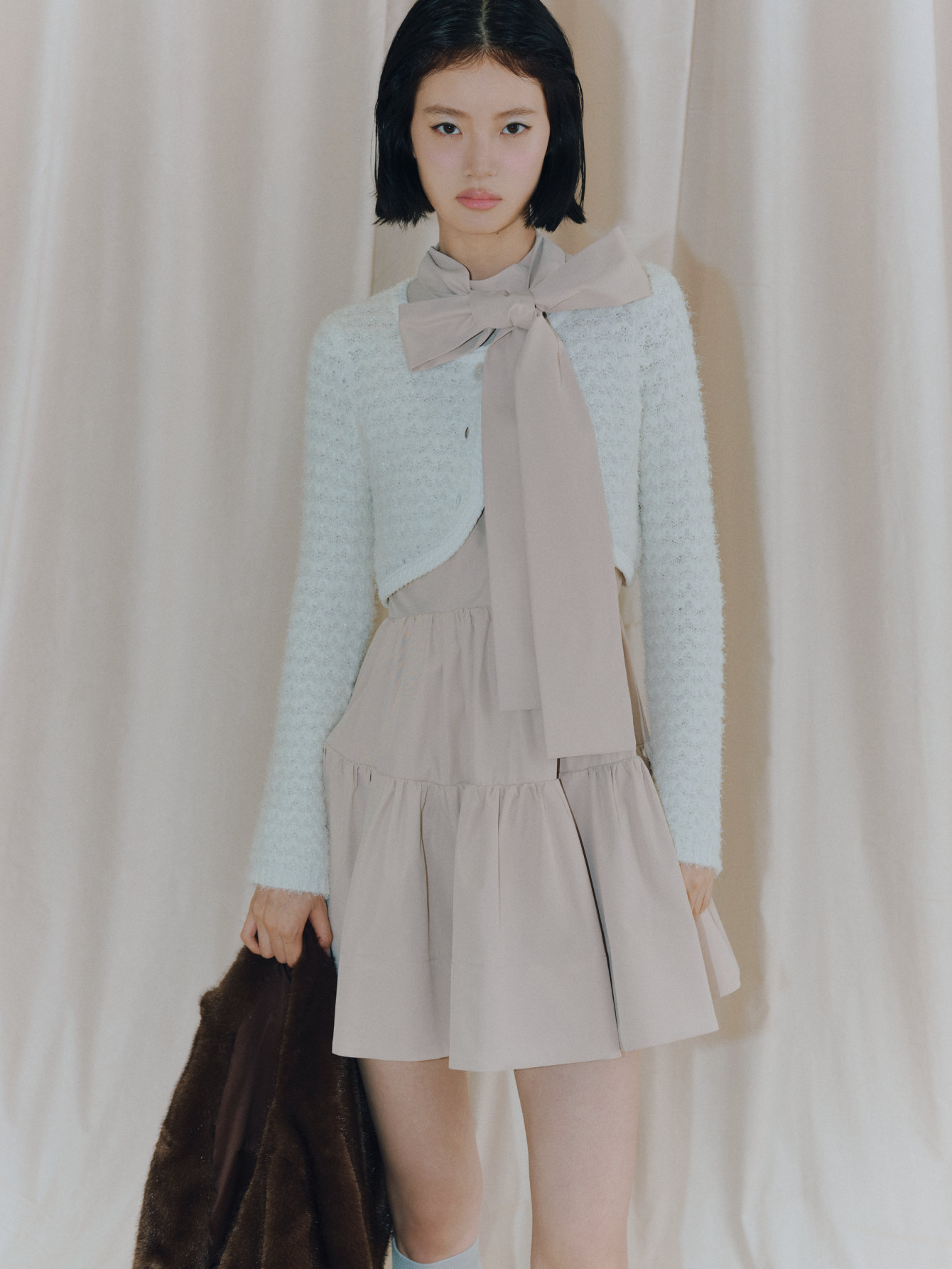 Cardigan & Dress Set オフホワイトの着用カット