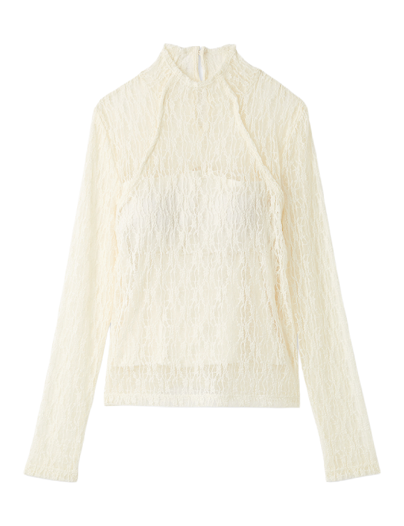 メルティヒートカップインハイネックレーストップス OWHT